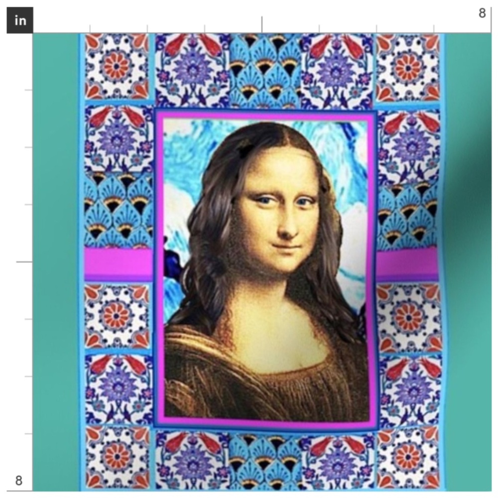 Fabric Swatch, Talavera Mona, Art Parody on Cotton